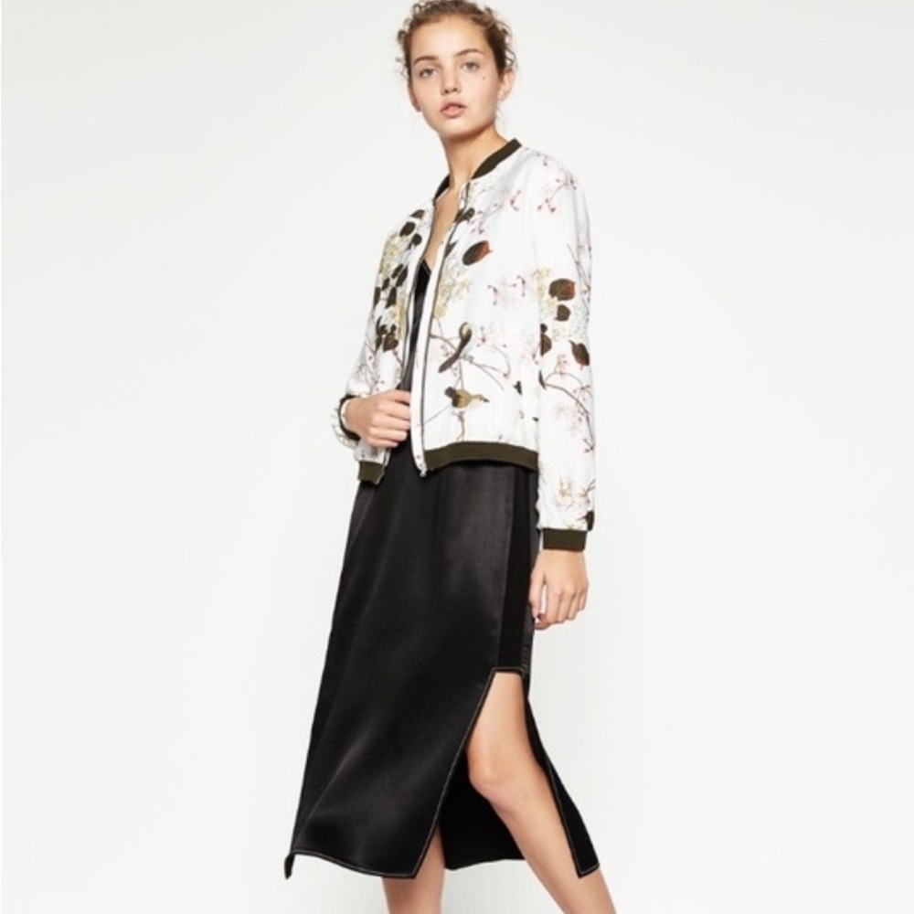 Zara Silky Floral Bomber Jacket. Euc